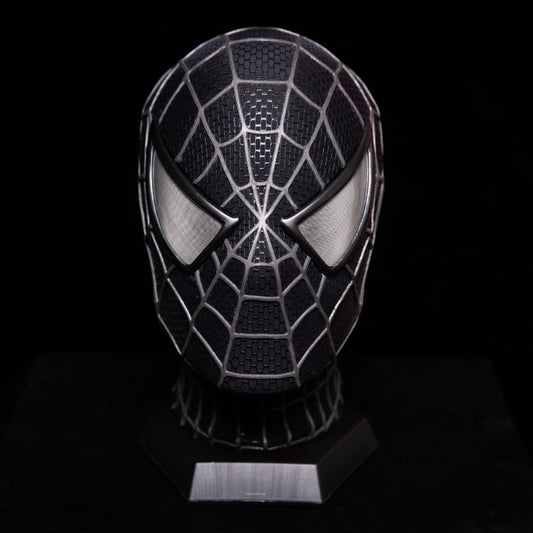 Sam Raimi Spidey Mask (Adults) with Full Head Shell & 3D Rubber Web (Black)