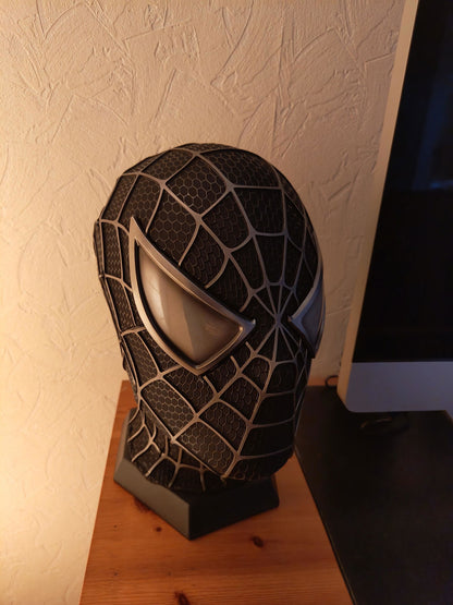 Sam Raimi Spidey Mask (Adults) with Full Head Shell & 3D Rubber Web (Black)
