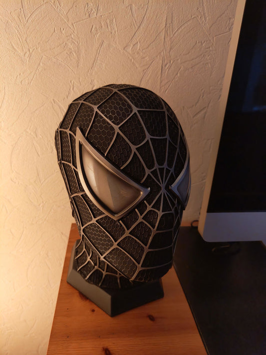 Sam Raimi Spidey Mask (Adults) with Full Head Shell & 3D Rubber Web (Black)