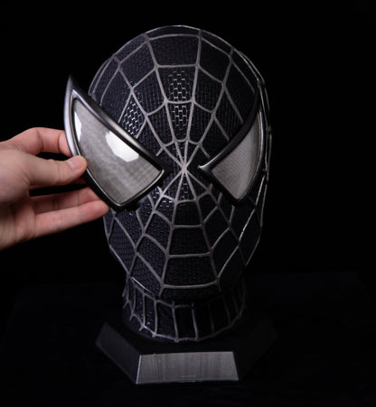 Sam Raimi Spidey Mask (Adults) with Full Head Shell & 3D Rubber Web (Black)