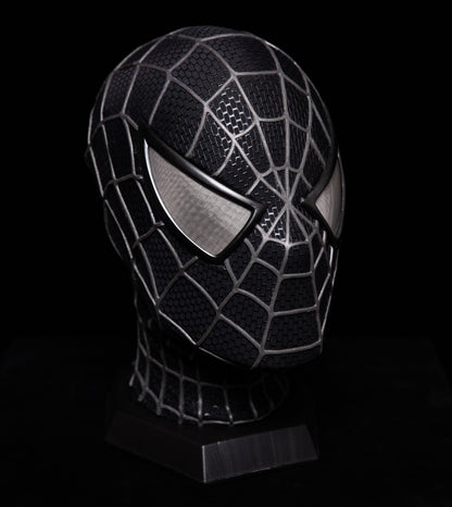Sam Raimi Spidey Mask (Adults) with Full Head Shell & 3D Rubber Web (Black)