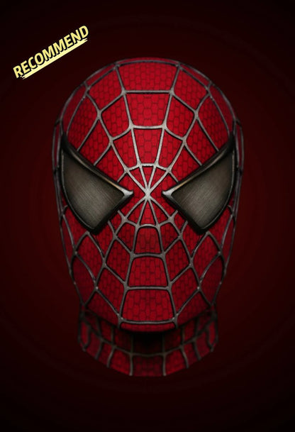 Sam Raimi Spidey Mask (Adults) with Full Head Shell & 3D Rubber Web (RED)