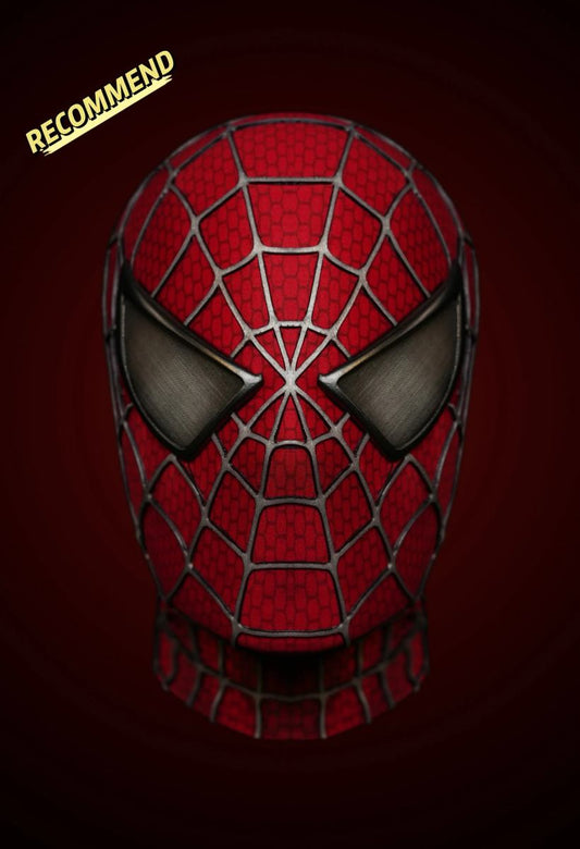 Sam Raimi Spidey Mask (Adults) with Full Head Shell & 3D Rubber Web (RED)