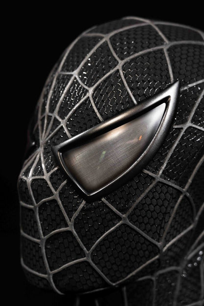 Sam Raimi Spidey Mask (Adults) with Full Head Shell & 3D Rubber Web (Black)