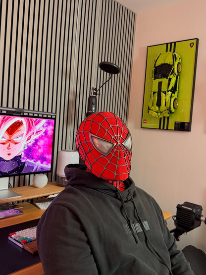 Sam Raimi Spidey Mask (Adults) with Full Head Shell & 3D Rubber Web (RED)
