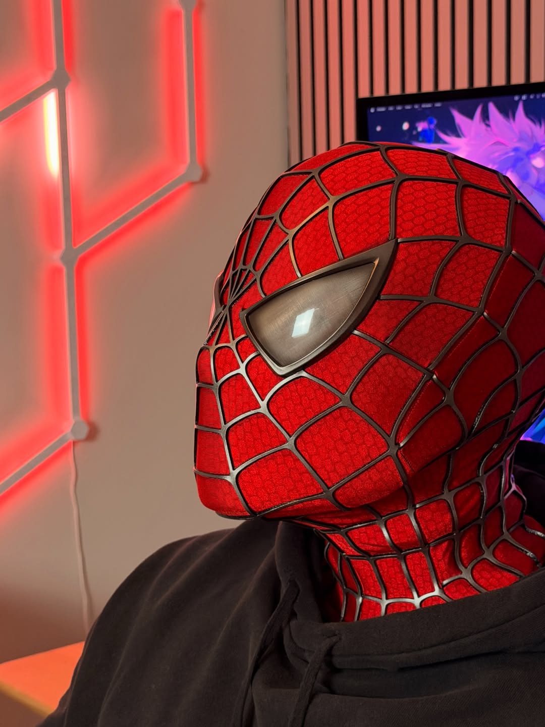 Sam Raimi Spidey Mask (Adults) with Full Head Shell & 3D Rubber Web (RED)