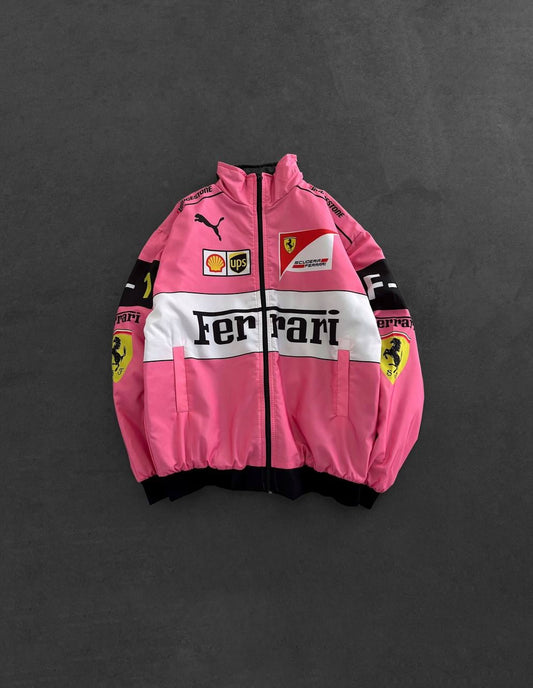 Pink Ferrari Racing Jacket – Premium F1 Motorsport Streetwear Bomber Jacket