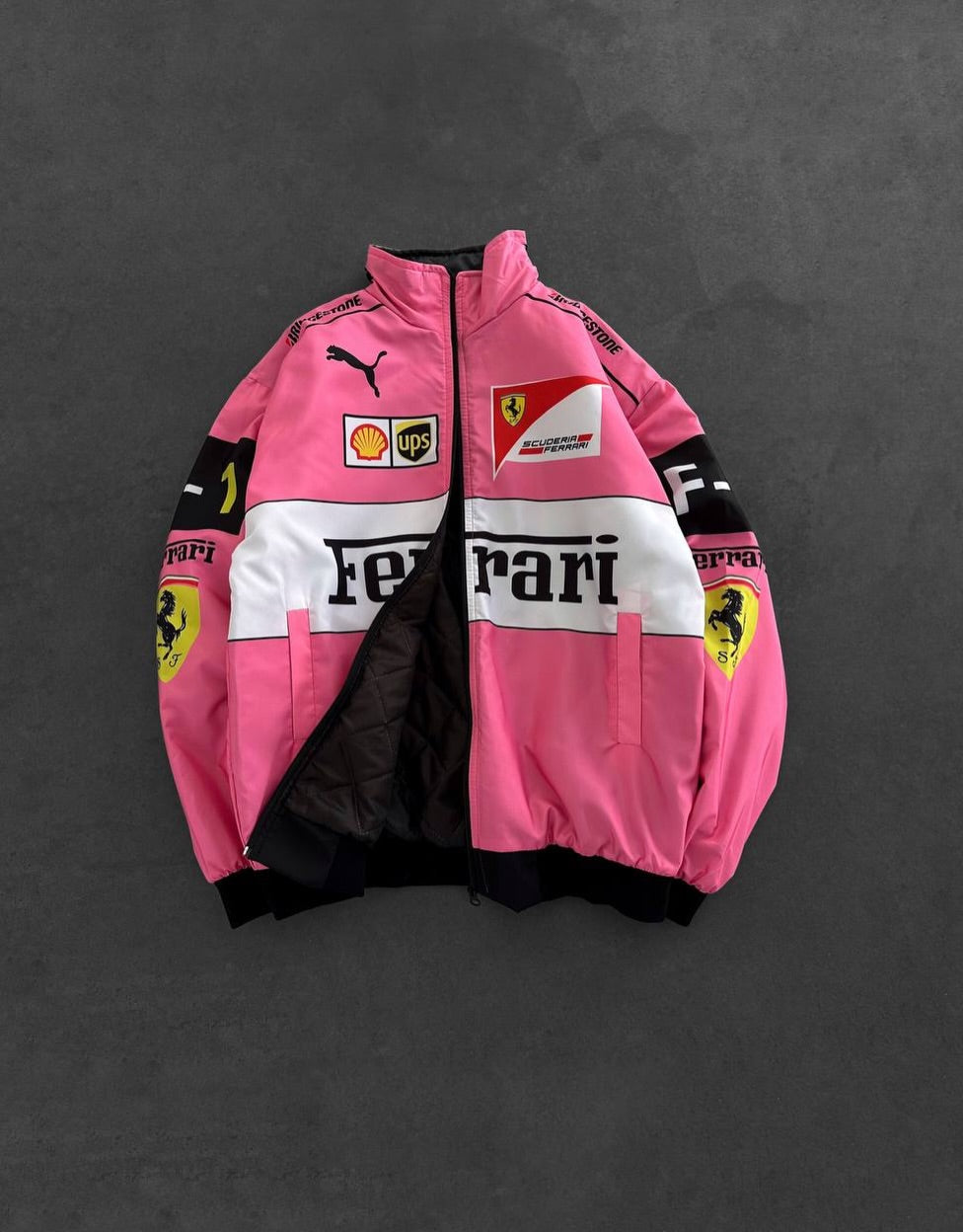 Pink Ferrari Racing Jacket – Premium F1 Motorsport Streetwear Bomber Jacket