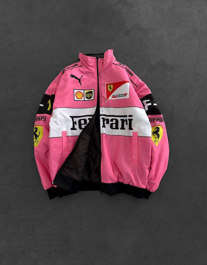 Pink Ferrari Racing Jacket – Premium F1 Motorsport Streetwear Bomber Jacket