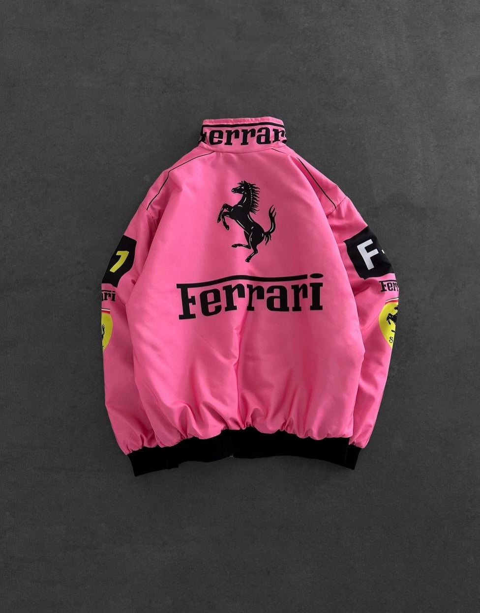 Pink Ferrari Racing Jacket – Premium F1 Motorsport Streetwear Bomber Jacket