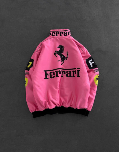 Pink Ferrari Racing Jacket – Premium F1 Motorsport Streetwear Bomber Jacket