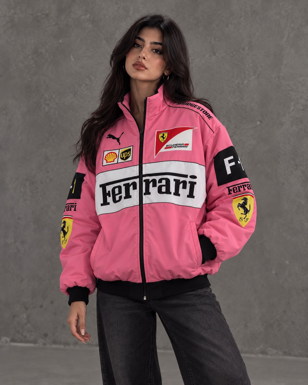 Pink Ferrari Racing Jacket – Premium F1 Motorsport Streetwear Bomber Jacket