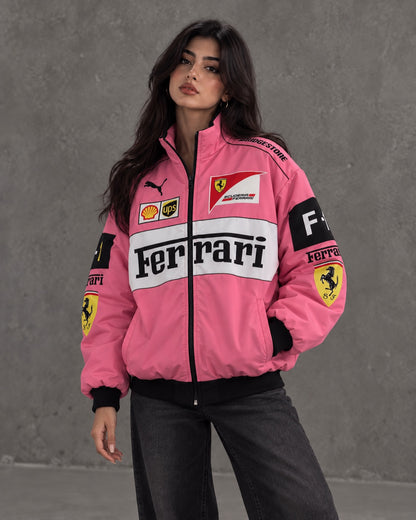 Pink Ferrari Racing Jacket – Premium F1 Motorsport Streetwear Bomber Jacket